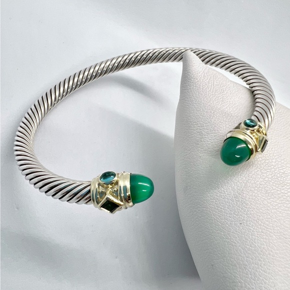 David Yurman Bracelet Green Onyx, Chrome Diopside, Hampton Blue Topaz 14k Gold - Picture 9 of 16